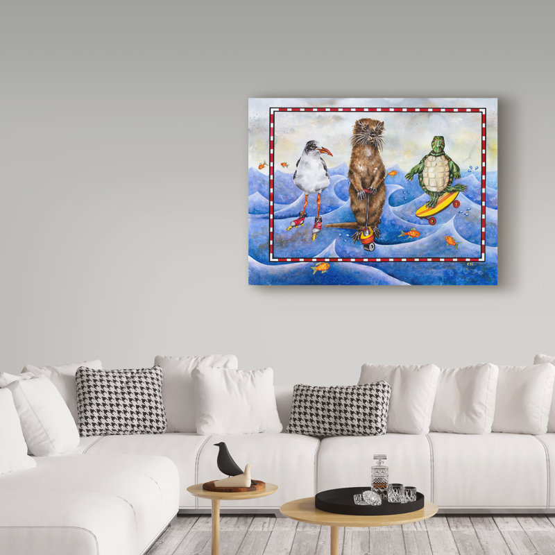 « surfing up animaux », art sur toile, H 18 po x l 24 po x P 2 po