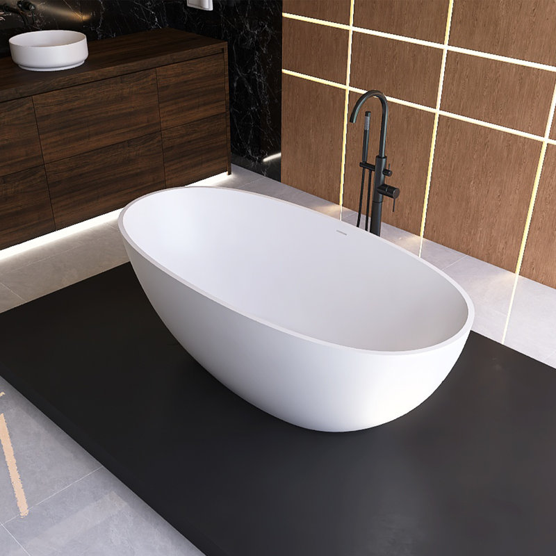 Baignoire autoportante profonde de 61 po x 30 po en surface solide, double sabot, blanc mat