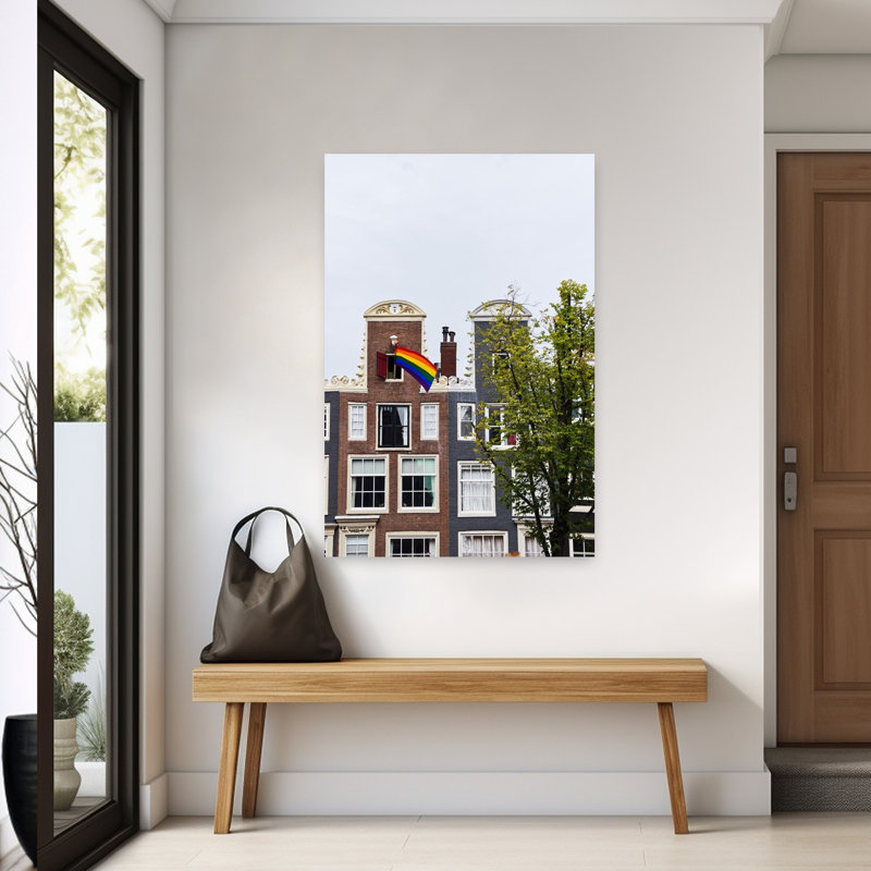 «Amsterdam Rainbow Flag», impression d'art mural de l'architecture abstraite traditionnelle de la ville, H 60 po x l 40 po