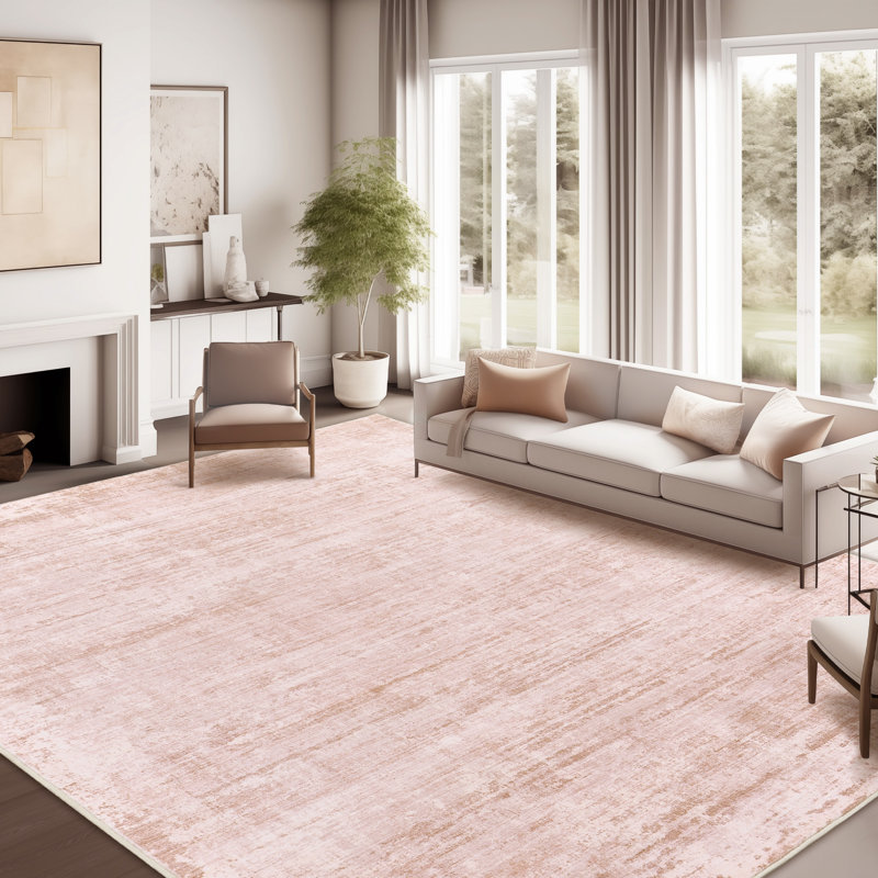 Distressed Abstract Non Slip Washable Area Rug(6'X9', Pink), Rectangle 9' x 12'