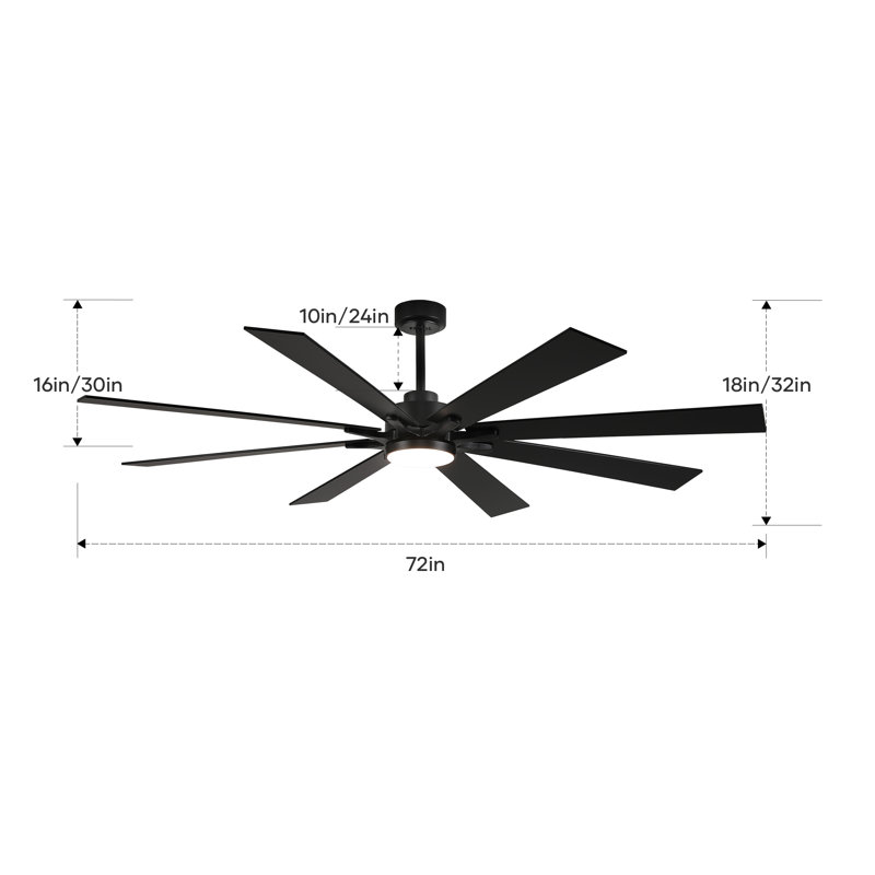 Delanei Ceiling Fan with LED Lights, Black, 72"