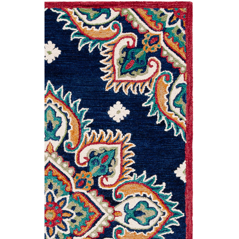 Blossom Hand Tufted Wool/Cotton Oriental Rug in Orange/Navy, Rectangle 5' x 8'