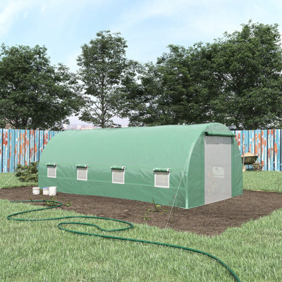 Grande serre en acier galvanisé de 19 pi x 10 pi x 7 pi avec porte à fermeture à glissière et 8 panneaux de ventilation en filet, élargit les options de jardinage, porte extérieure à fermeture à glissière endommagée, chaleur humide