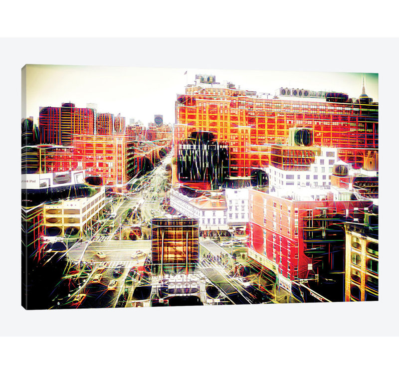 « west village » sur toile, H 16 po x l 24 po x P 1 po, Papier d'art encadré noir, Blanc