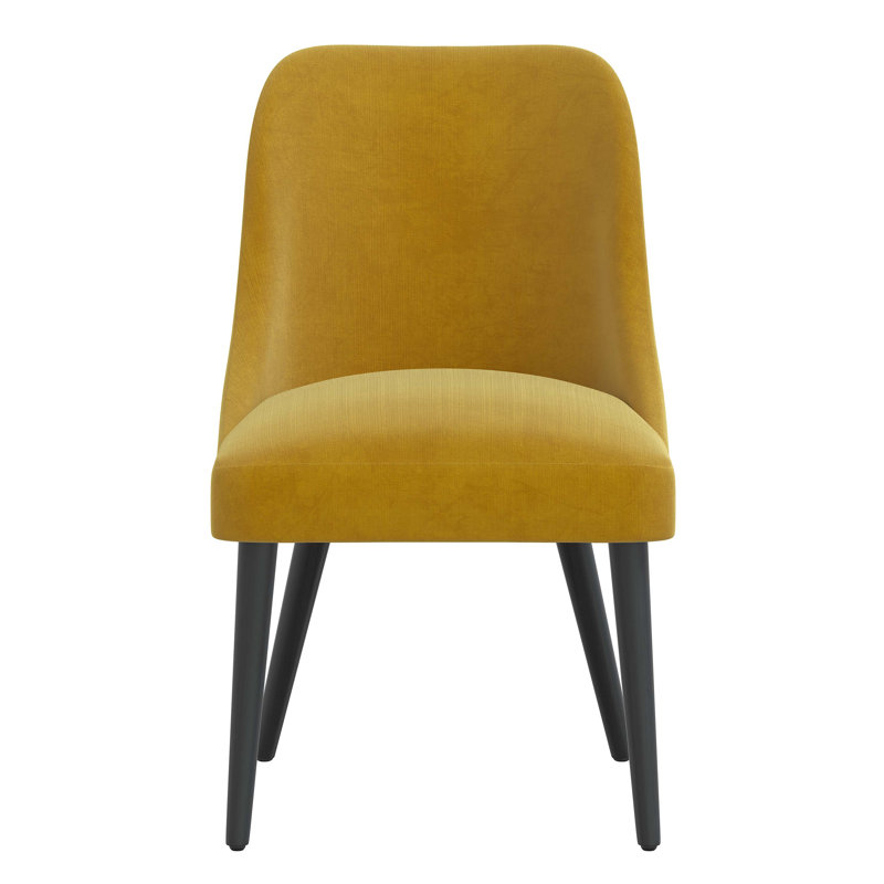 Chaise en bois massif Lozelle, Bois noir, Velours performance citronnelle