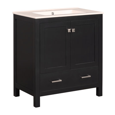 Ensemble de meuble-lavabo 60 po avec double meuble-lavabo, double lavabo en céramique, tablette de rangement et tiroirs divisés (miroir non inclus)