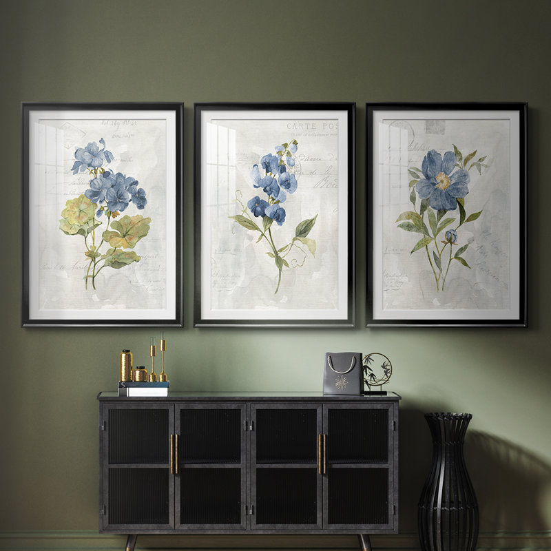 Lin bleu géranium - reproduction encadrée sur mesure de qualité supérieure mate - 3 pièces, H 21 po x l 30 po
