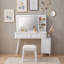 Bureau de coiffeuse avec miroir, armoire d'appoint, tiroirs et tabouret