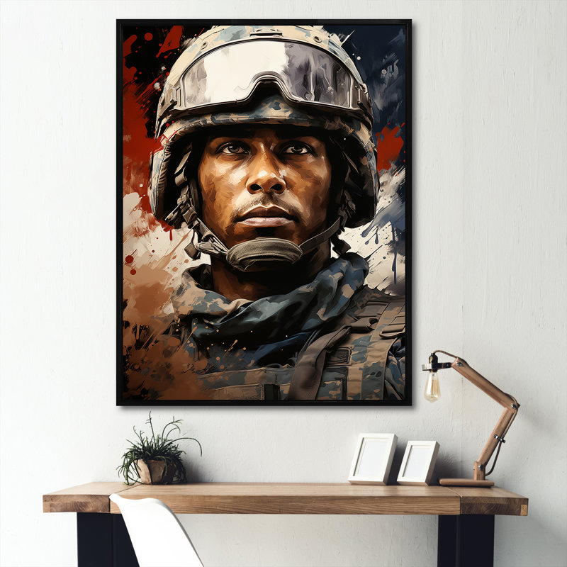 Fierté militaire patriotique sur toile, H 20 po x l 12 po x P 1 po, Cadre flottant noir