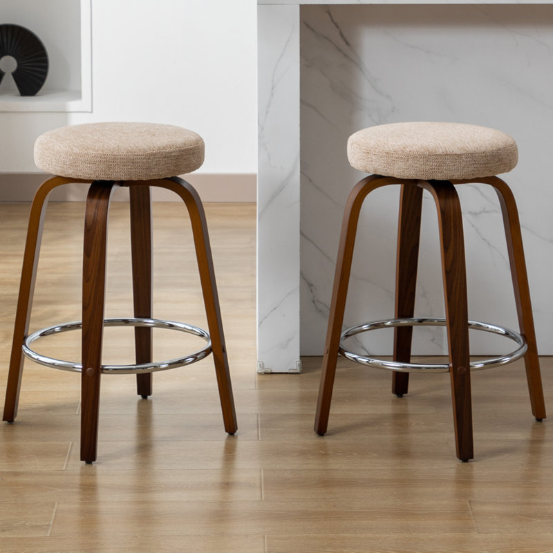 Kaidynn 26 '' Swivel Upholstered Counter Stool with Wood Frame, Brown