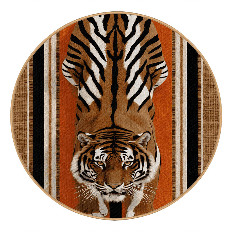 Washable Bengal Tiger Wildlife Area Rug, Round 3'