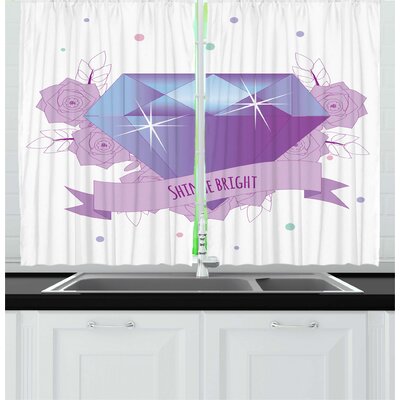 2 Piece Wording with a Huge Crystal Diamond and Roses Flourishing Kitchen Curtain Set -  East Urban Home, EC6DD43A303D4620911D87E5AC9E2F59