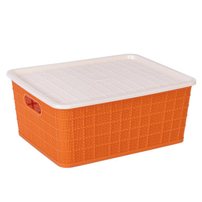 Plastic Imitation Rattan Storage Basket, Desktop Storage Basket With Lid, Children's Toy And Sundries Organizer, Snack Storage Basket