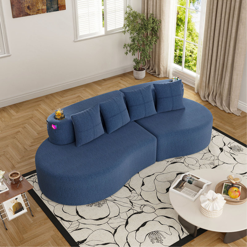 Canapé modulaire incurvé moderne 3 places, Chenille bleue marine