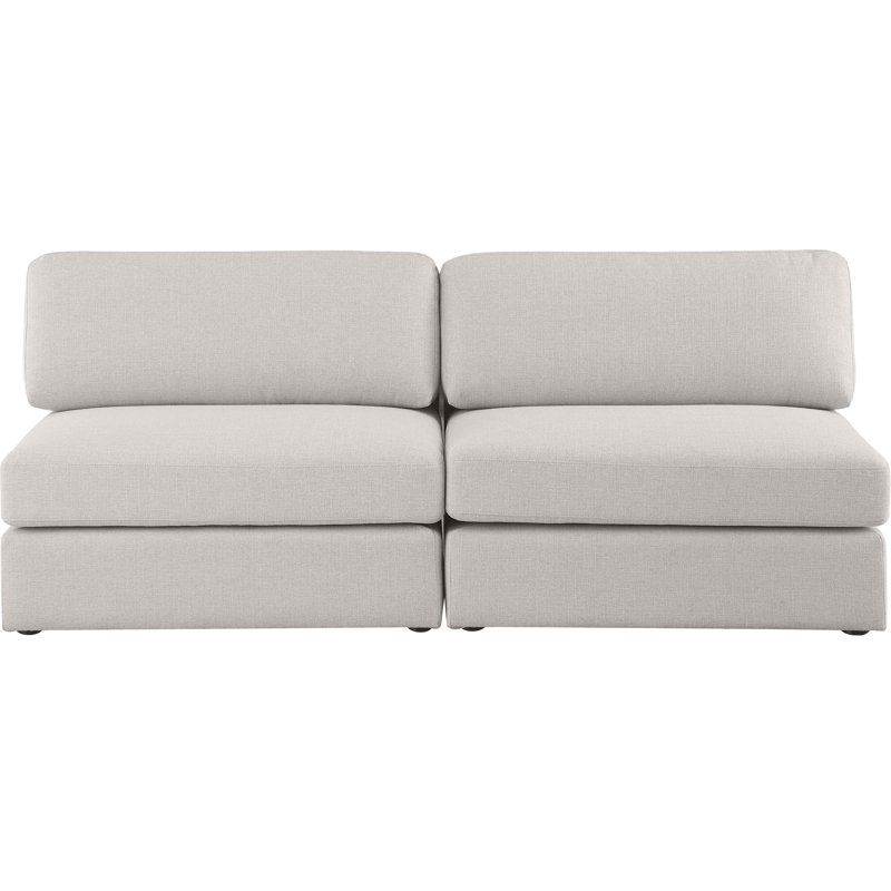 Causeuse modulaire à accoudoirs carrés de 76 po Itoro, Tissu beige texturé en lin