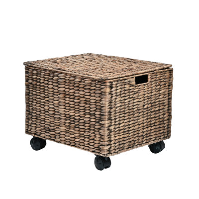 Ashton 18.11" Classic Farmhouse Handwoven Hyacinth Rolling Filing Basket with Lid and 360 Degree Lockable Wheels by happimess