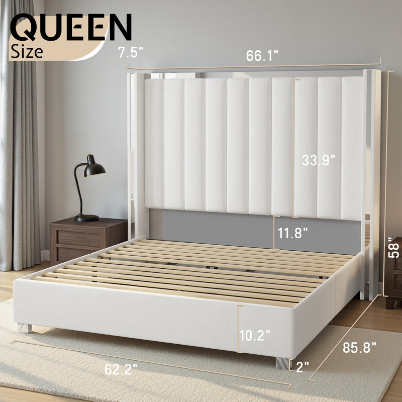 Gerasim Bed Frame with 58" Tall Headboard, Velvet Upholstered Platform Bed