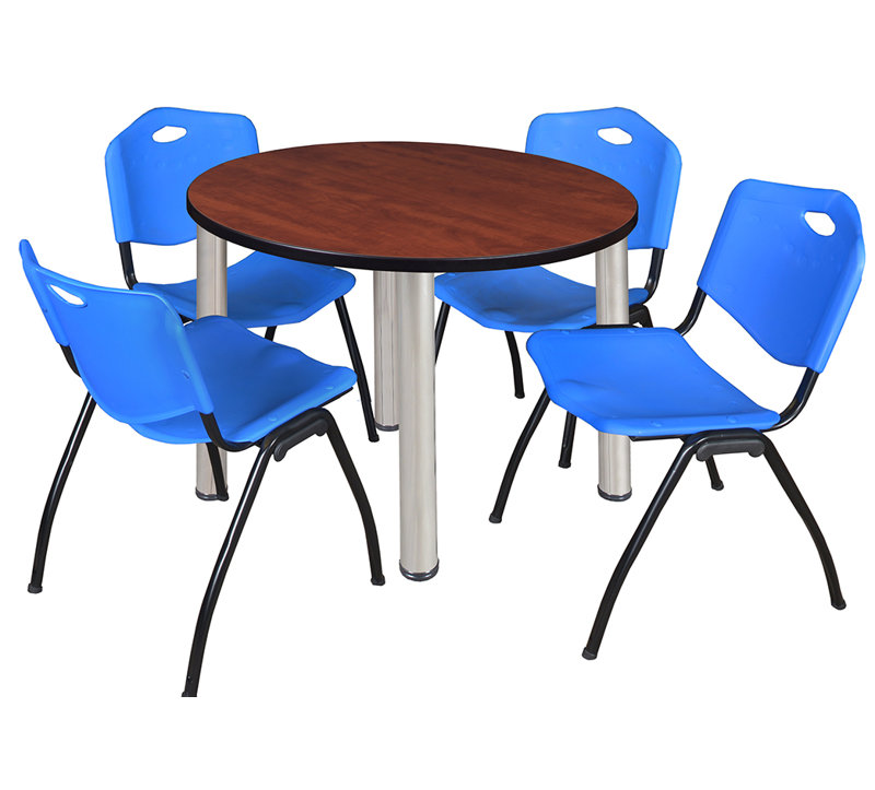 Plateau de table Kee, 4 chaises empilables, Bourgogne, Cherry/Chrome, 29" H x 48" W x 48" D
