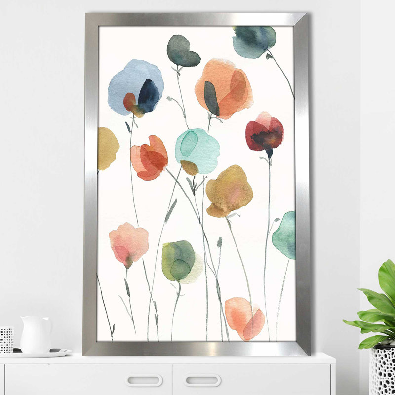 «Lollipop Garden II» par - Peinture, Encadrement argenté, H 39,5 po x l 27,5 po x P 0,75 po