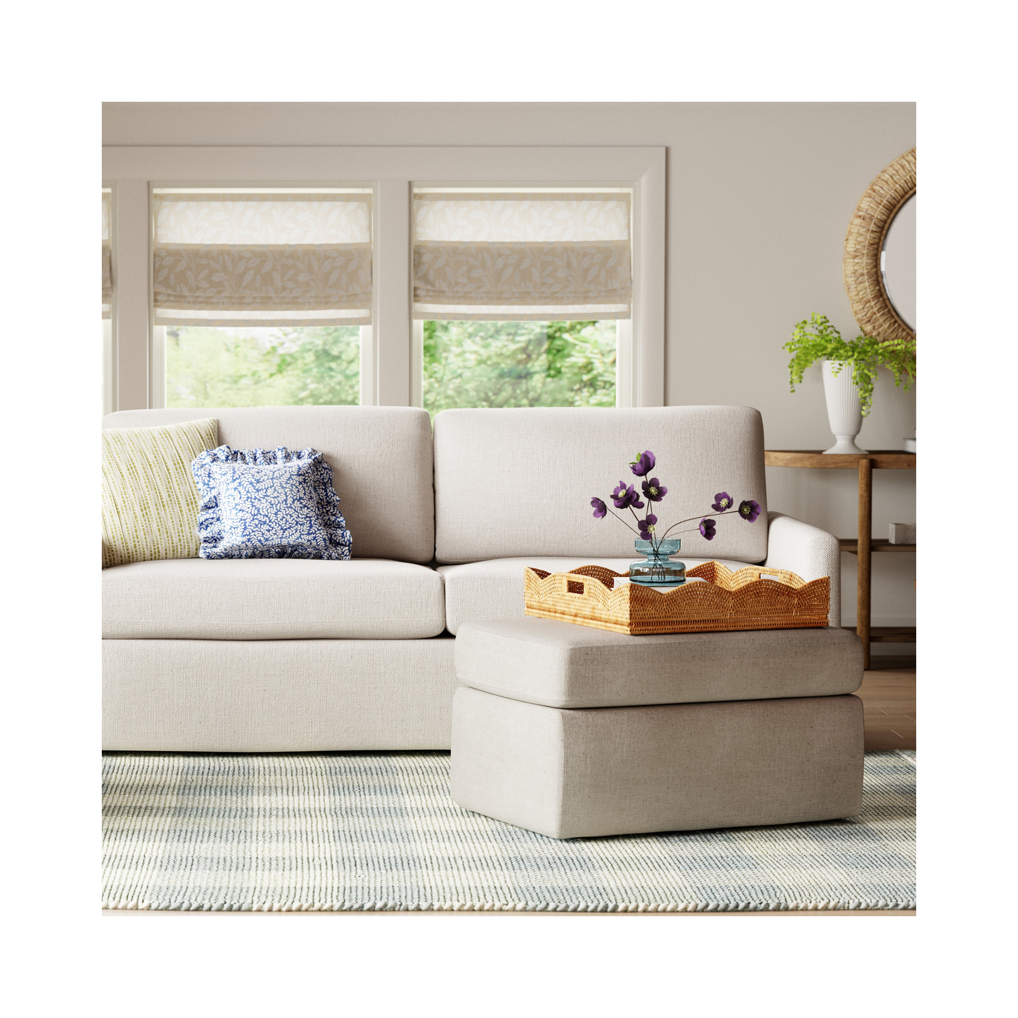 Savannah Upholstered Ottoman, Nomad Snow Crypton® Chenille
