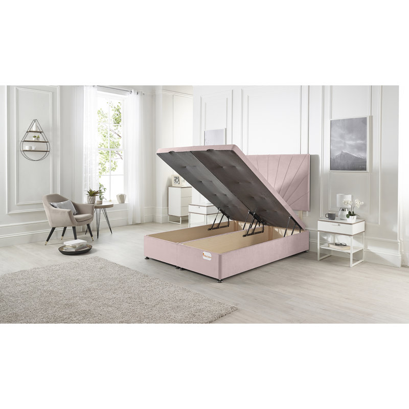 Etheral End Opening Ottoman Storage Bed with Upholstered Headboard, Small Double (4'), Pink