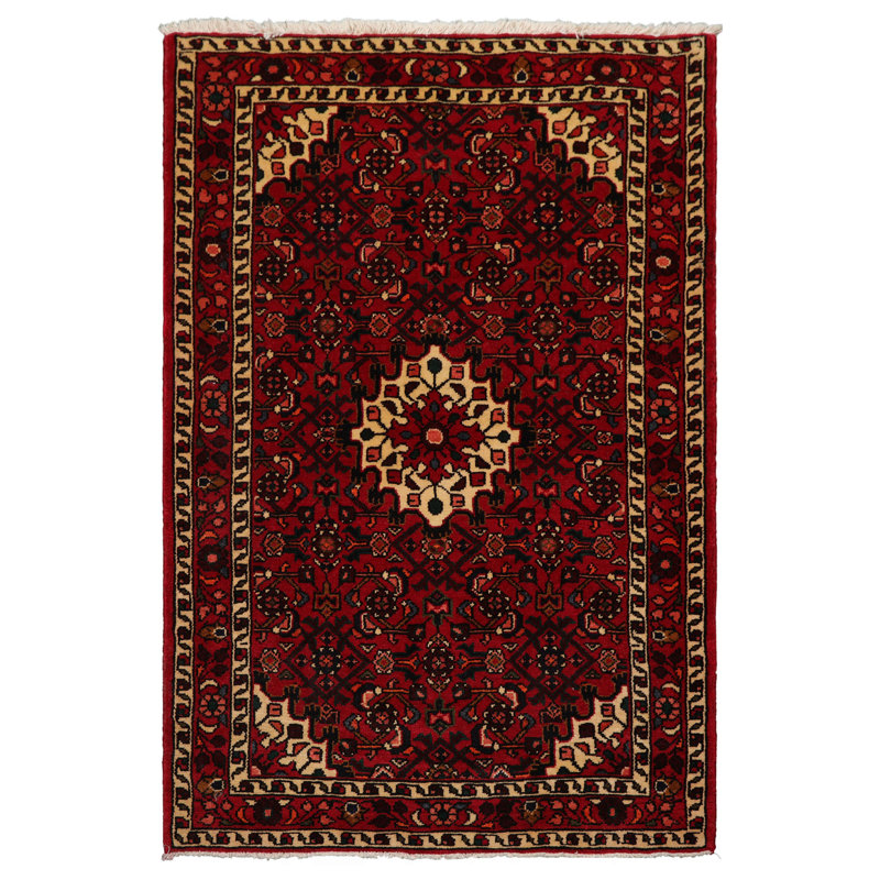 Tapis traditionnel rouge en laine noué à la main 3 pi 6 po x 5 pi 3 po Abadeh
