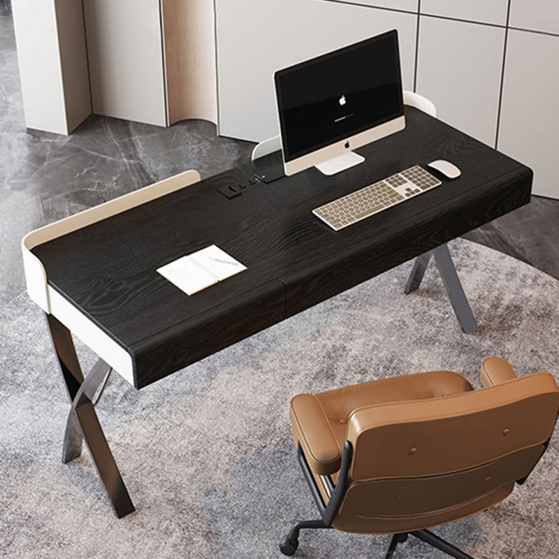 Modern rectangular walnut-colored desk, 29.53"H*55.12"W*25.59"D, Black