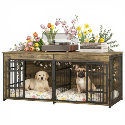 63" Large Dog Crate for 2 Dogs, Indoor Dog Kennel with Large Countertop, Double Dog Crate TV Stand for Small Medium to Large Dogs.