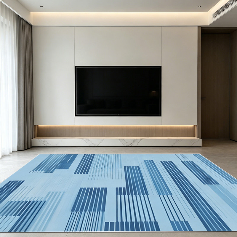 1PC Blue Gradient Vertical Striped Geometric Modern area rugs for Living Room, Soft, All seasons, Easy-maintain, Washable Indoor mat, Farmhouse suitable for dining table, bedroom, home office...