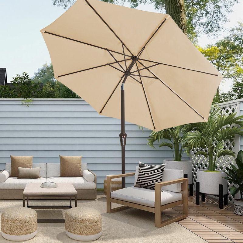 Parasol de marché inclinable Germar, Beige, H 95,7 po x l 120 po x P 120 po