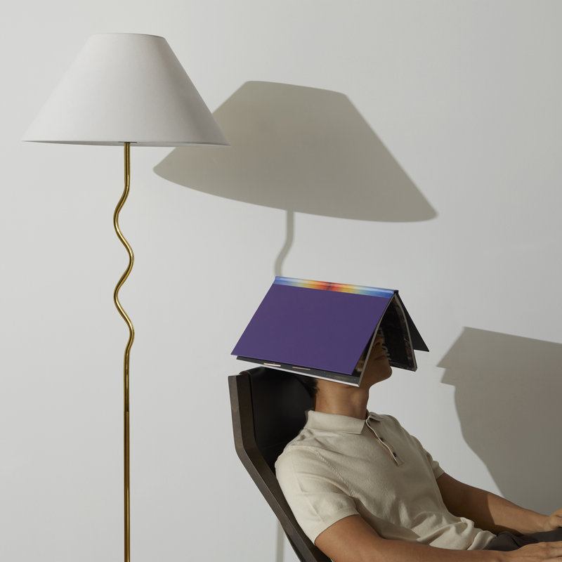 Squiggle Brass 62" Floor Lamp with Ivory Empire Shade
