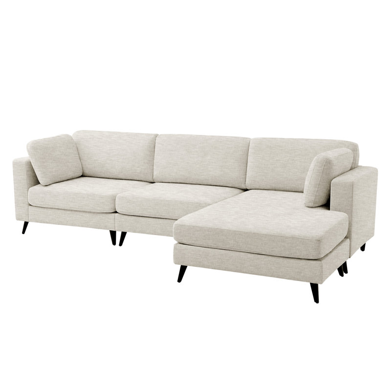 Modern L-Shapedr Sectional Sofa With Moveable Ottoman - Soft Fabric Upholstery, Tan Polyester Blend