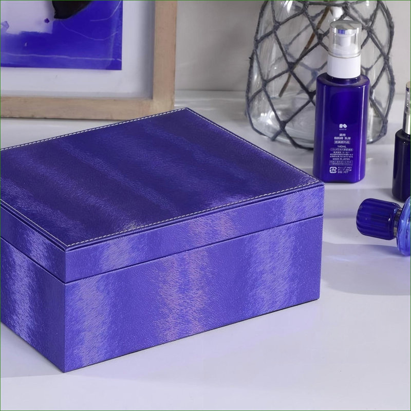 Étui à bijoux en cuir FlowLuxe de 9,8 po de long, organisateur de rangement de bijoux bleu poussiéreux