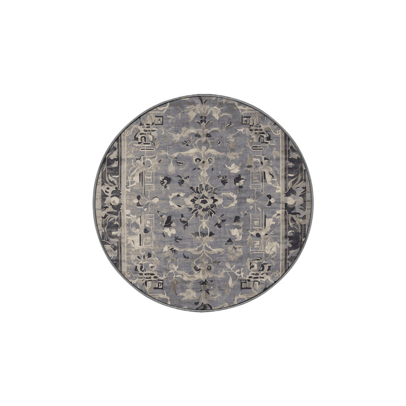 Tapis gris lavable à la machine, Rond 3 pi