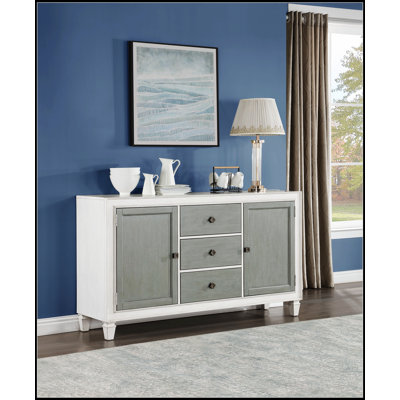 Katia Finish Server With Weathered White And Rustic Gray, Spacious Storage For Kitchen Or Dining Room Essentials.