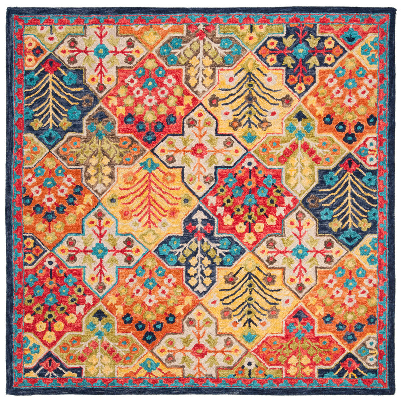 Poulin Hand Tufted Wool Southwestern Rug, Square 7'