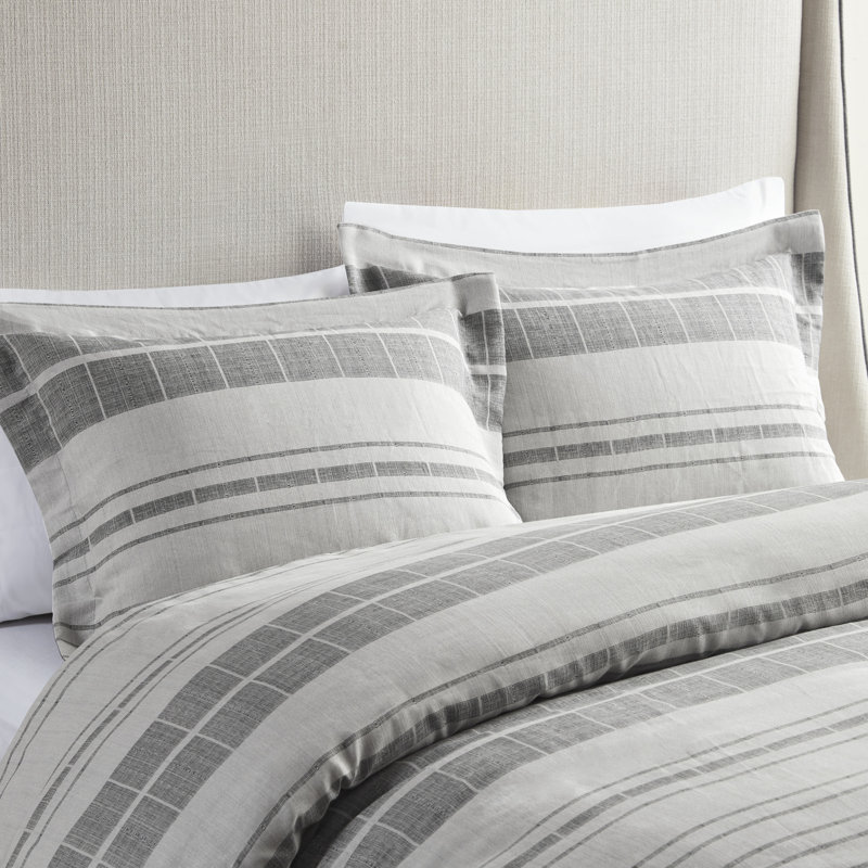 Gray and White Striped Cotton Blend King Bedspread Set