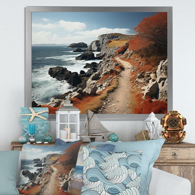 «Coastal Path IV», reproduction sur toile, Cadre flottant noir, H 12 po x l 20 po x P 1 po