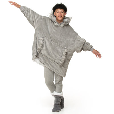 Aaleah Snug Oversize Hoodie Blanket Thermal Cosy Fur Trim With Pocket