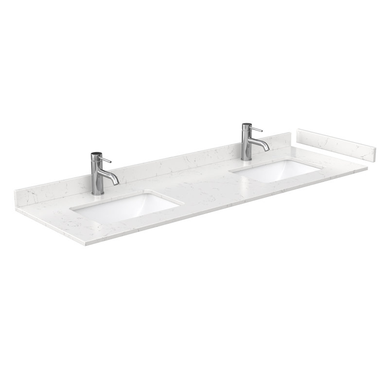 Beckett TK 66'' W Double Vanity, White, Brushed Nickel, Carrara Cultured Marble