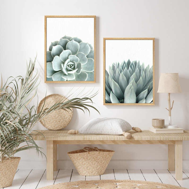 Green Succulent Modern Artwork Framed Prints Posters Bathroom Small Wall Art, Natural, 14" H x 11" W