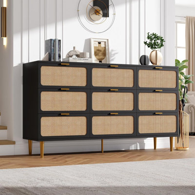 Rattan 9-Drawer Dresser, Tall Chest of Drawers with Deep Storage for Bedroom & Living Room by Ebern Designs
