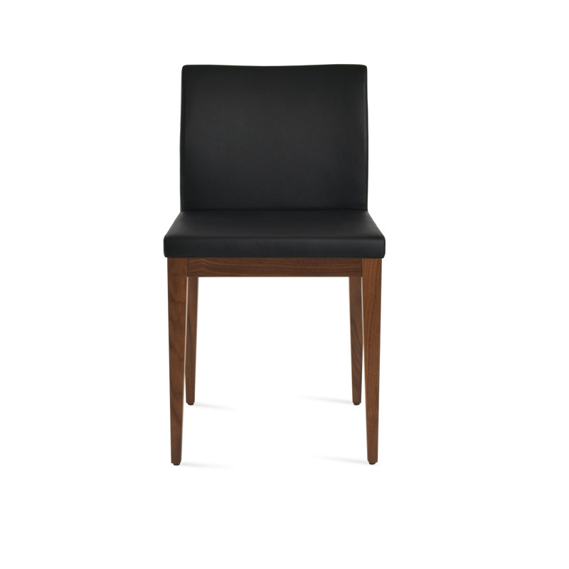 Aria Wood Dining Chair, Genuine Leather - Black, American Walnut