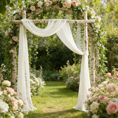 3 Panels Wedding Arch Draping Fabric, 2.5x19.5 ft Chiffon Draping Fabric, Wedding Arbour Drapery for Ceremony Reception Birthday Party Bridal Shower