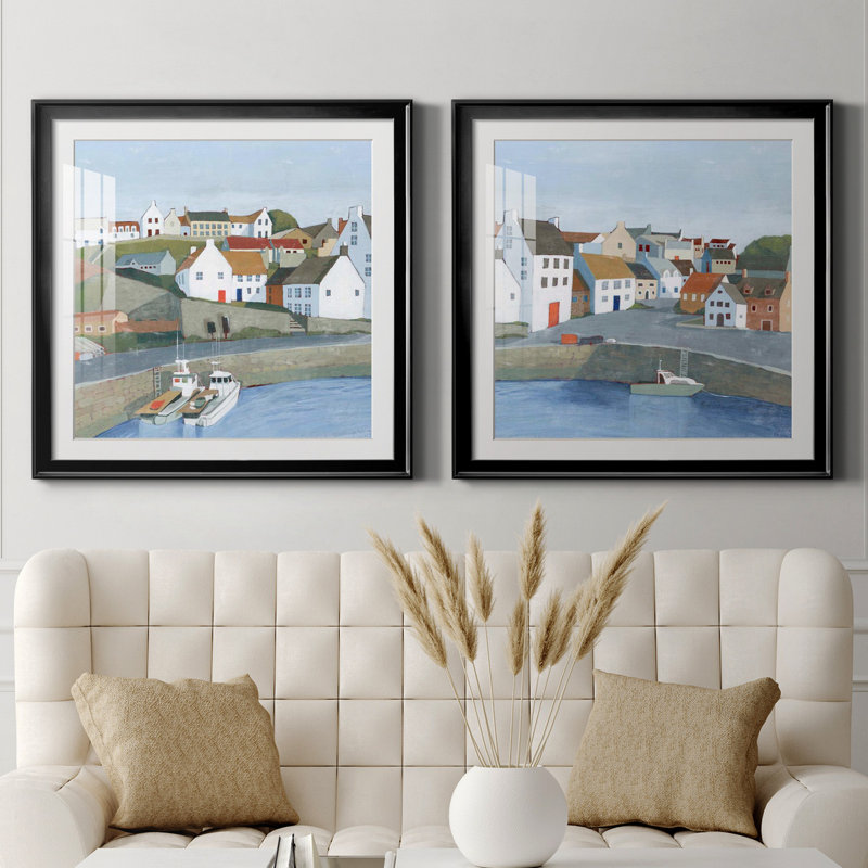 Ensemble de 2 cadres photo Old Coast Town I Old Coast Town I, H 30,5 po x l 61 po x P 1,5 po, Papier encadré noir, Blanc