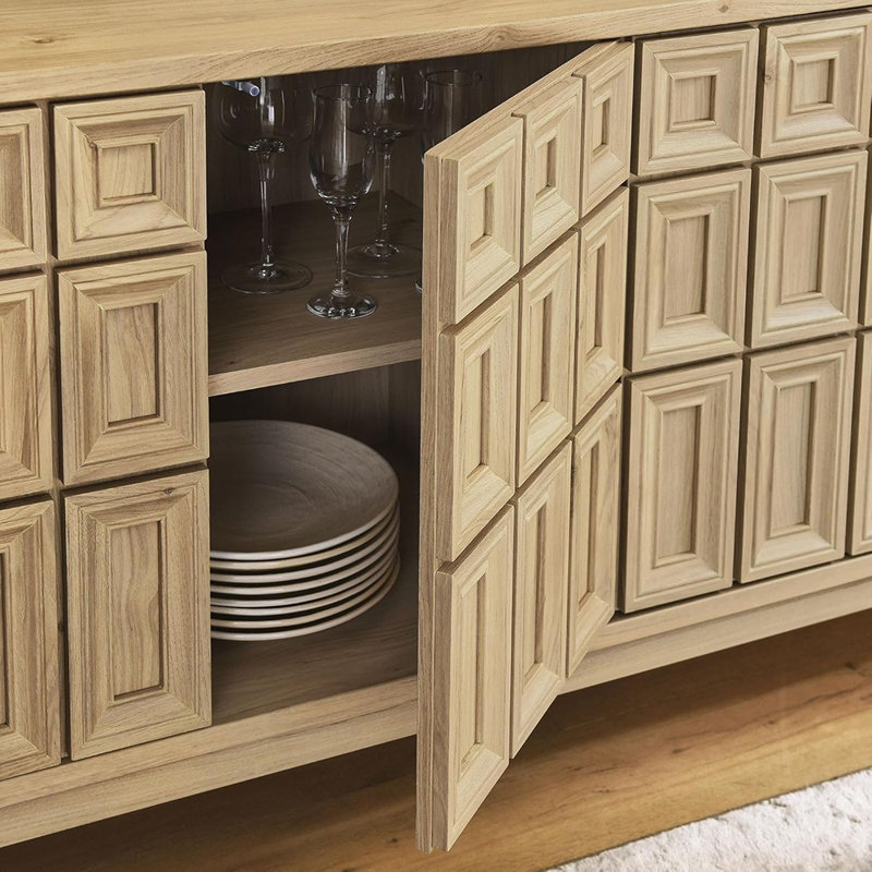 Buffet rétro moderne avec rangement, hickory