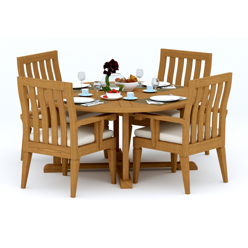 6 Seats 7 Pcs Grade-A Teak Wood Dining Set: 60" Round Table And 6 Caranas Arm Chairs #11Ca1206, 4
