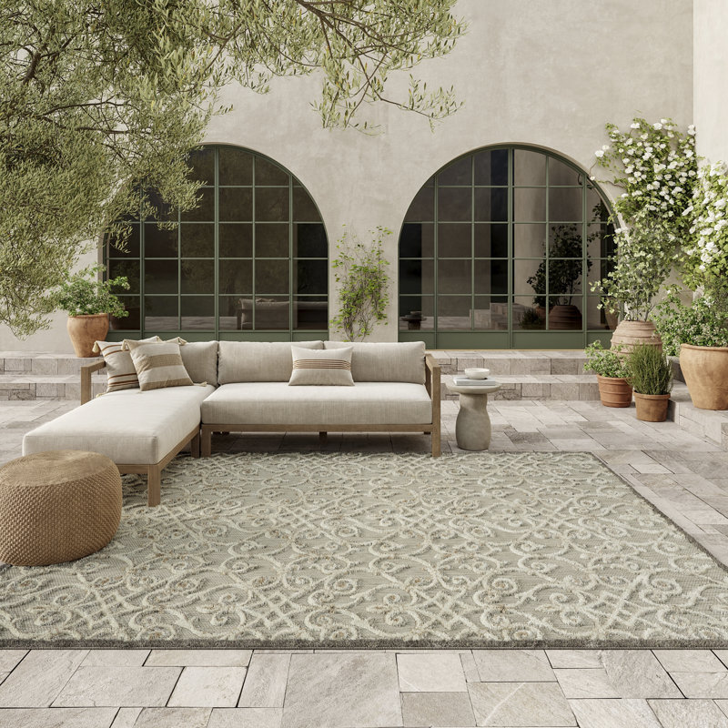Miraloma Machine Woven Geometric Indoor / Outdoor Rug, Rectangle 9'6" x 13'