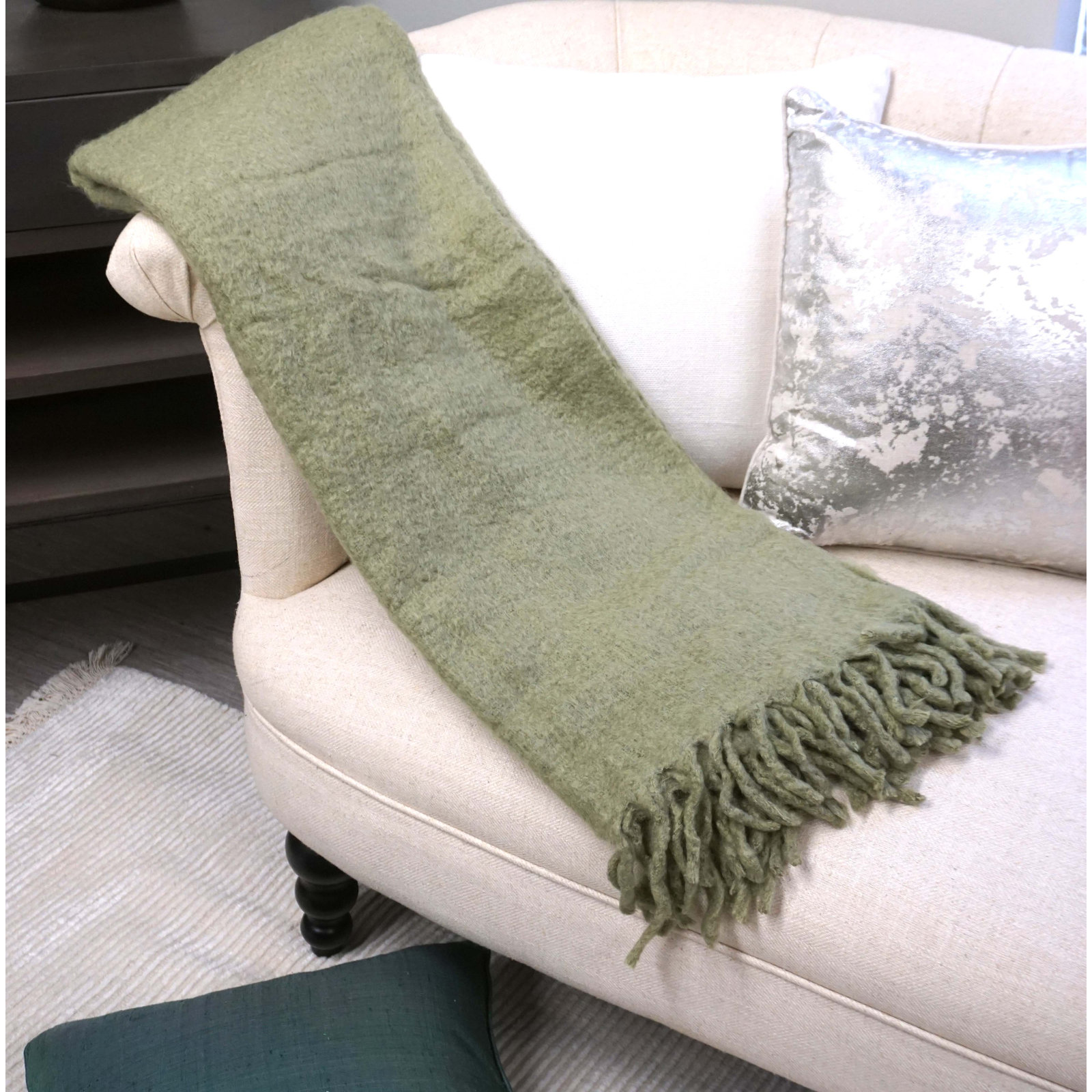Hidalgo Handwoven Wool Throw Blanket, Light Green, 2.7