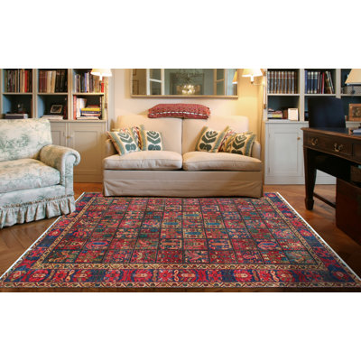 Micale One-of-a-Kind 6'7" x 9'10" 1980s Rectangle Wool Area Rug in Navy and Red